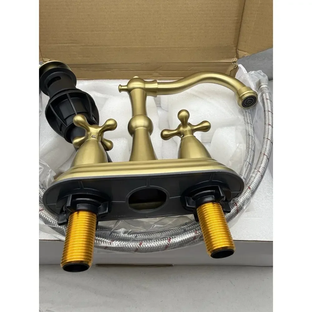 Cross Handles Centerset Bathroom Faucet For Sink 3 Hole w/Overflow Pop Up Drain
